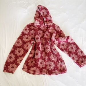 PacSun | Hooded Pink Floral Sherpa Teddy Jacket